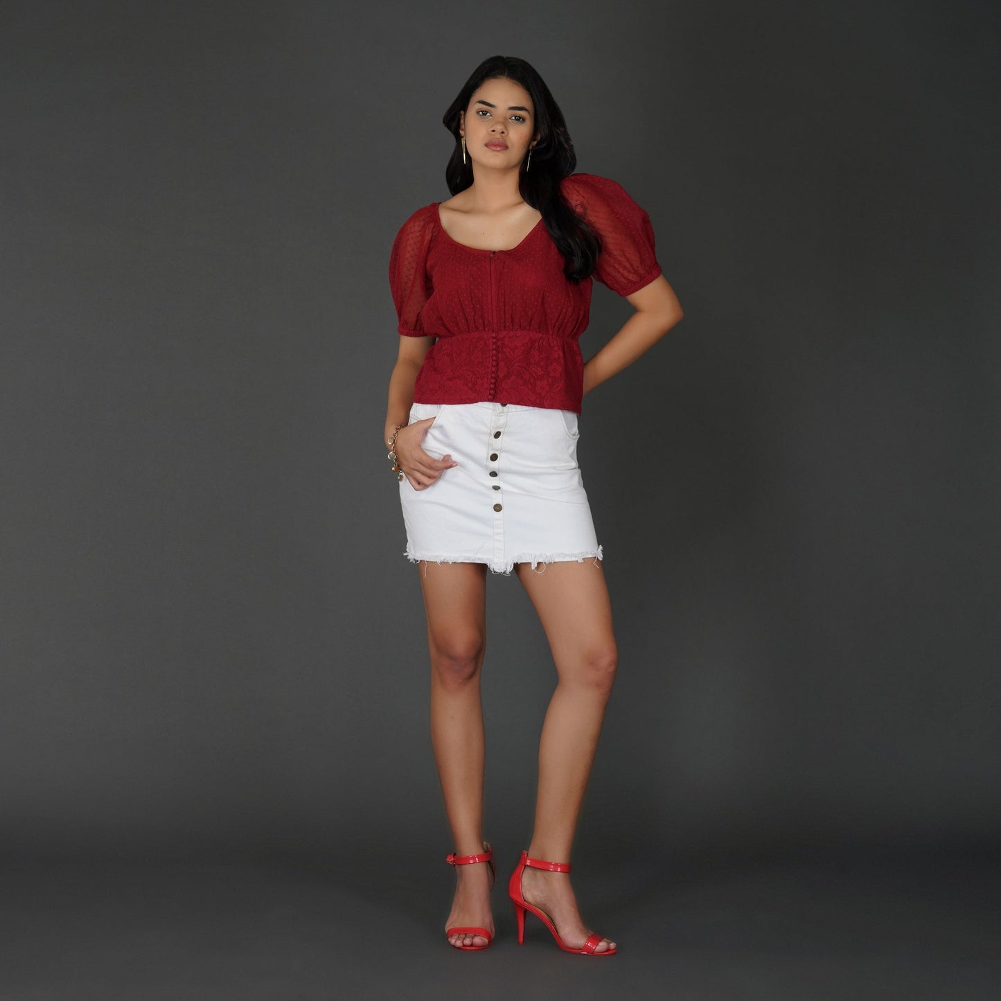 Scarlet Cotton Net Lace Waist Panel Top