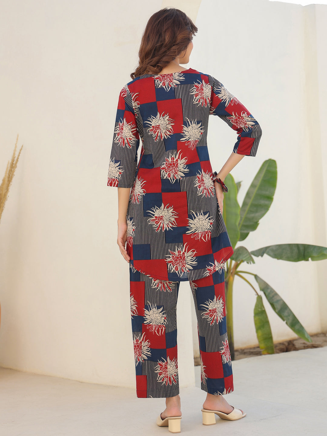 Navy & Red Printed Floral Co-ord Set for Women