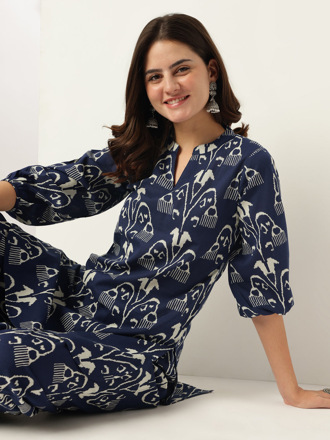 Navy Blue Ethnic Print Co-ord Set for Women – Stylish Comfort Wear