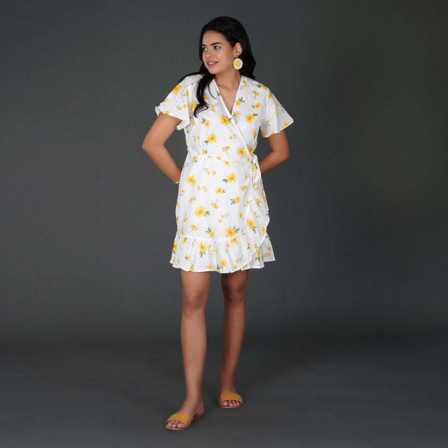 Sunny Daisy Cotton Swiss Dot Wrap Dress