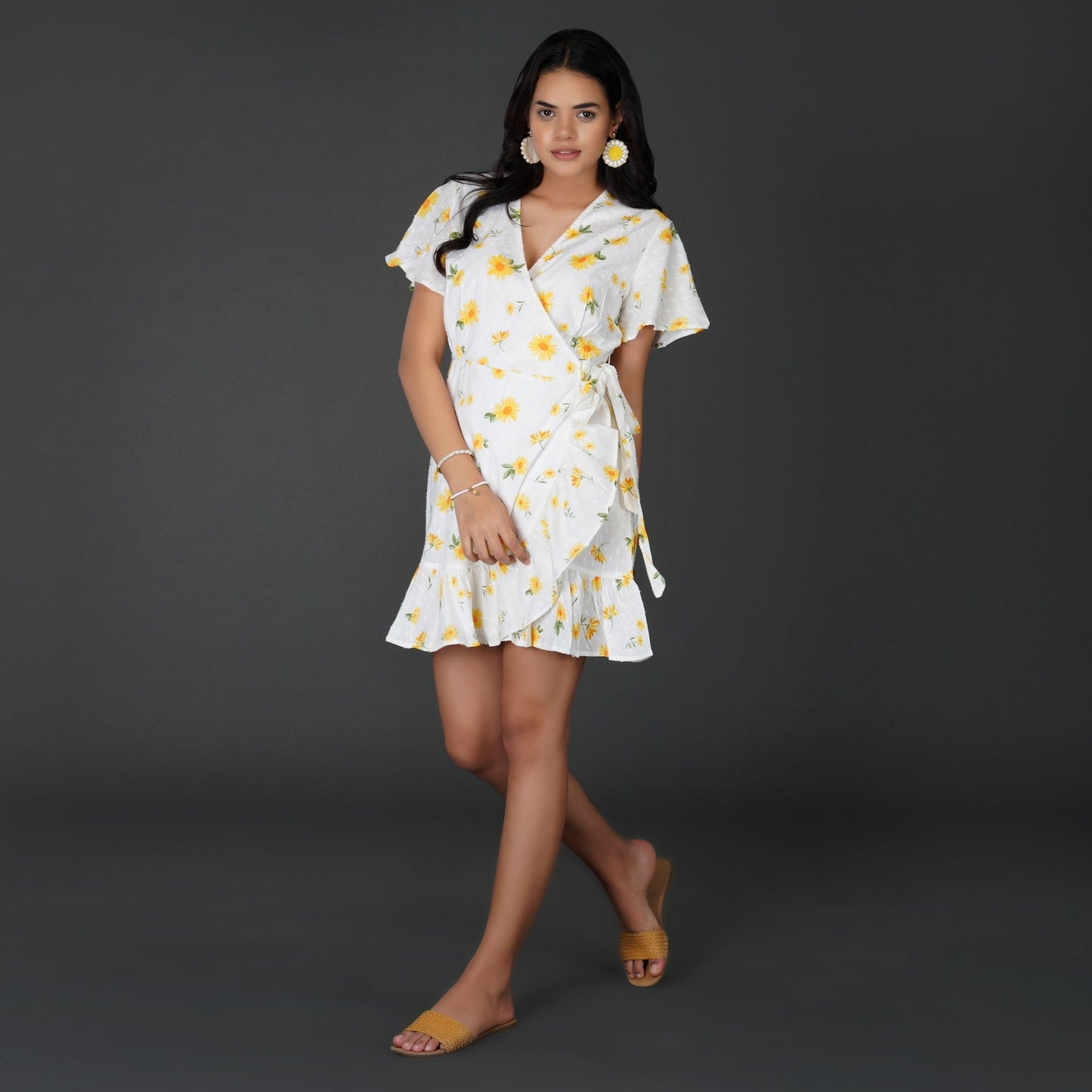 Sunny Daisy Cotton Swiss Dot Wrap Dress
