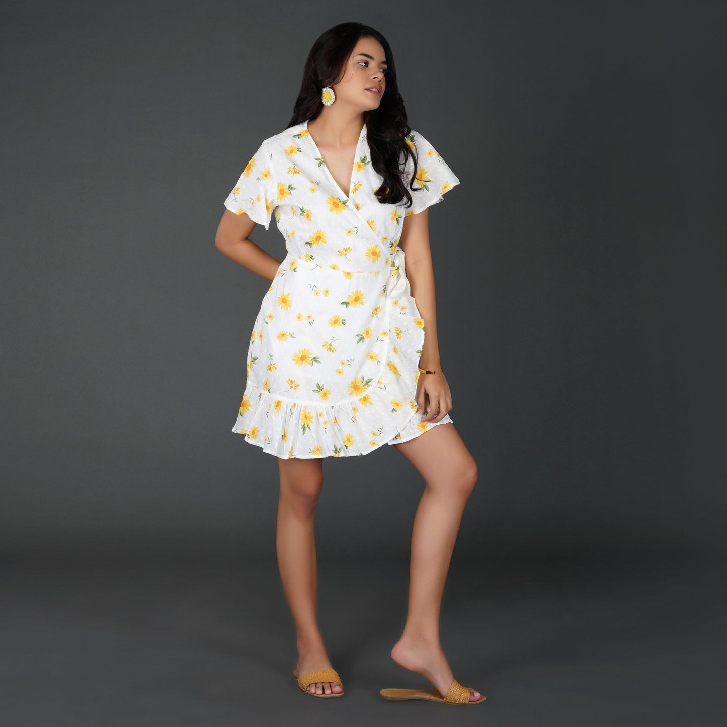 Sunny Daisy Cotton Swiss Dot Wrap Dress