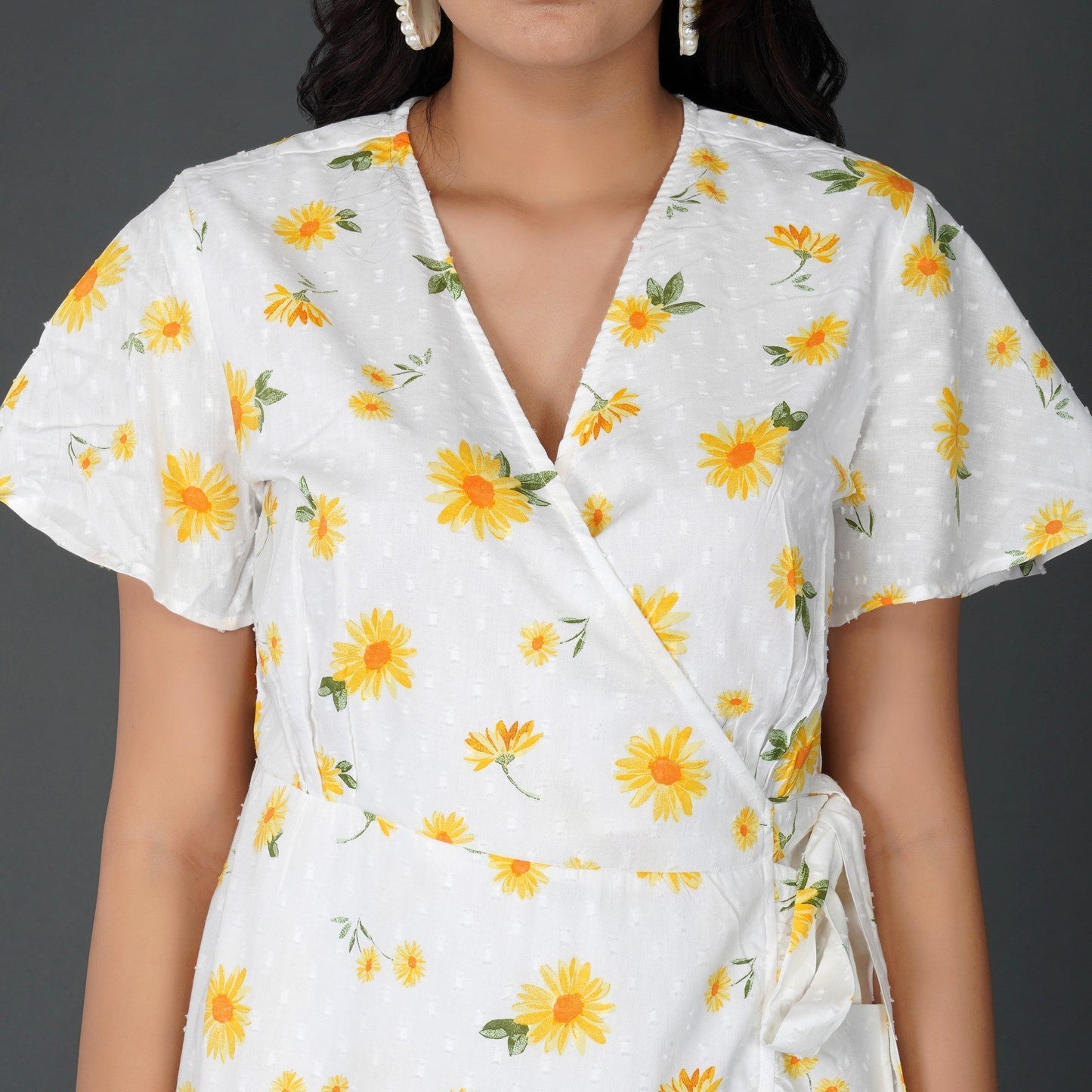 Sunny Daisy Cotton Swiss Dot Wrap Dress