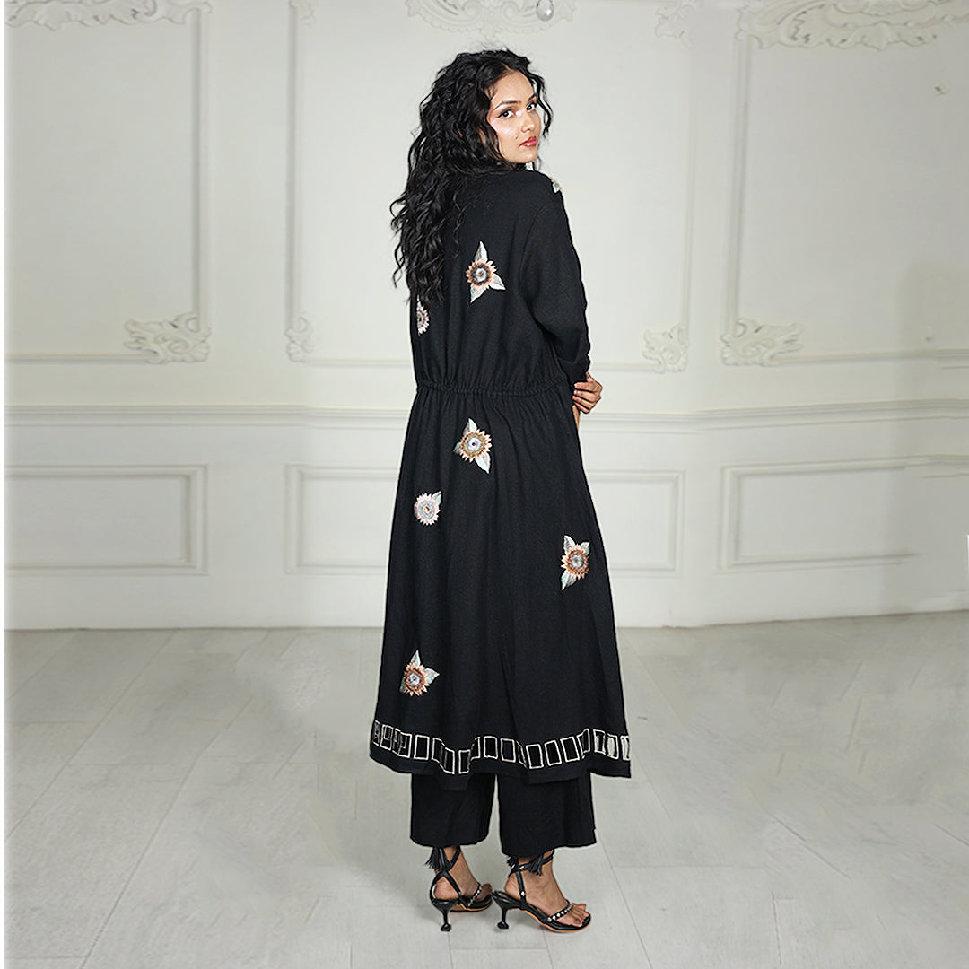Luxe Nera Bellezza Hand-Embroidered Linen Co-Ord Set
