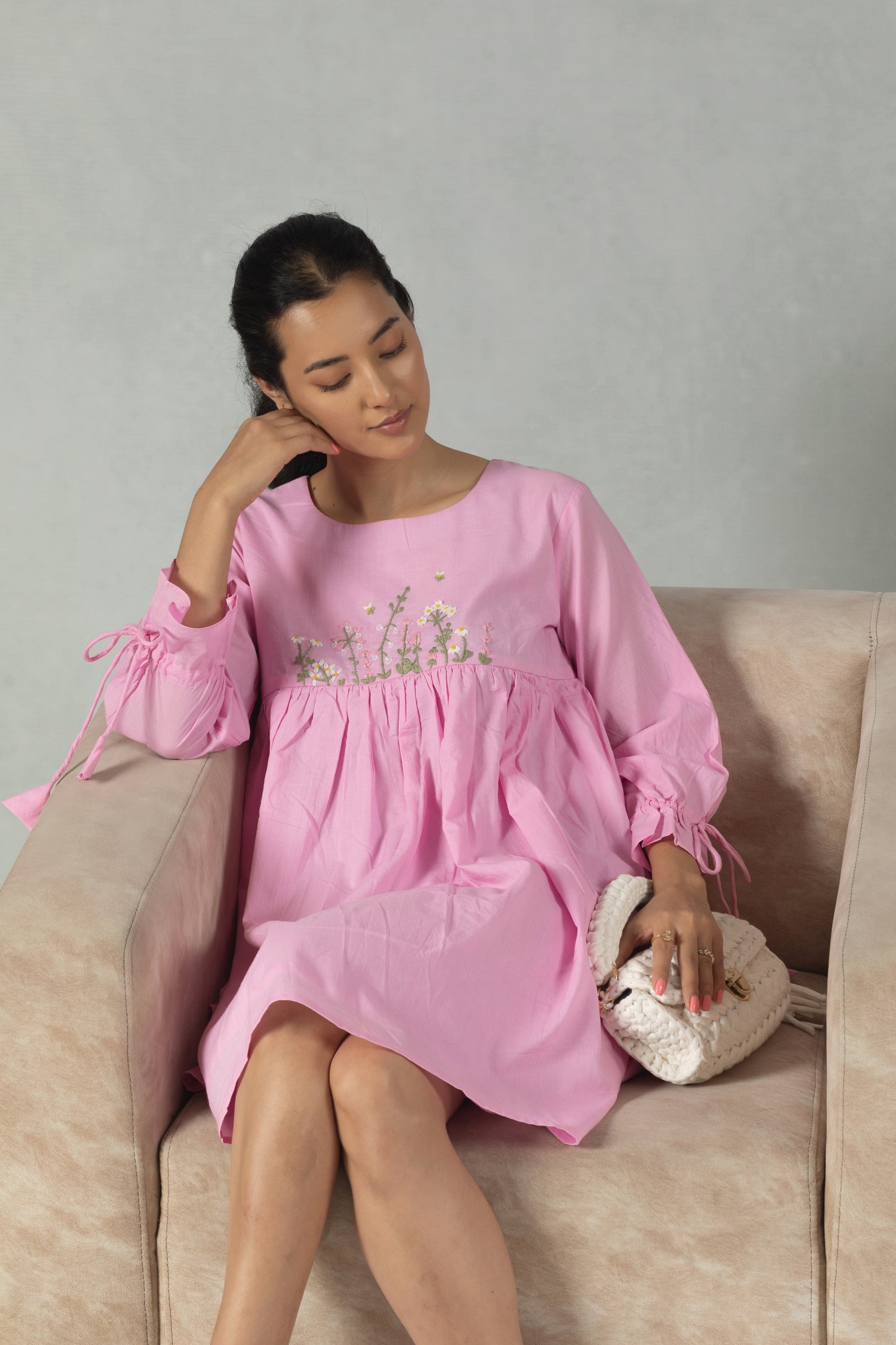 Rose Blush Embroidered Mini Dress