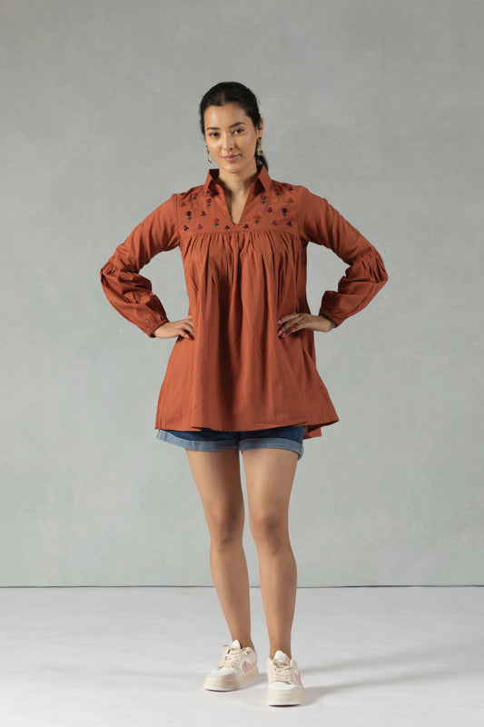 Rust Cotton Bloom Dress