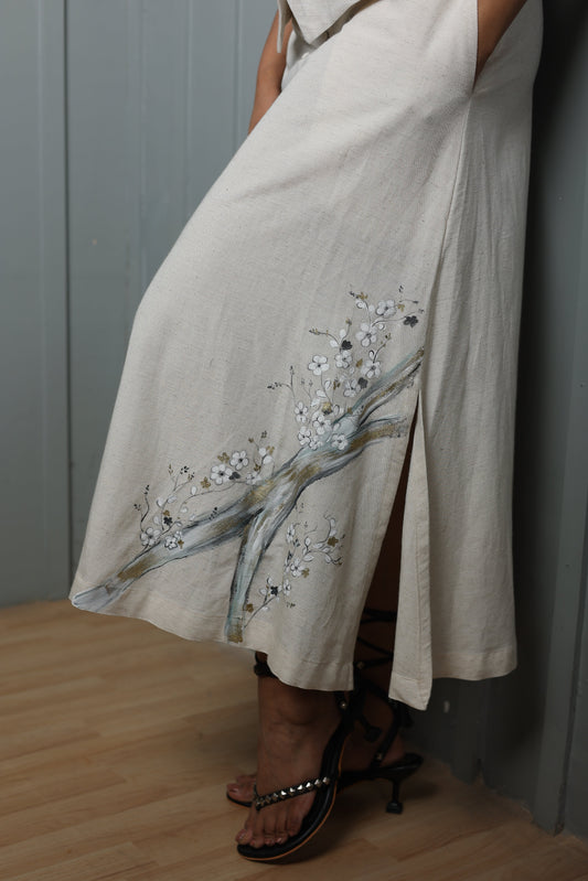 Luxe Amore Bloom Hand-Painted Linen Skirt