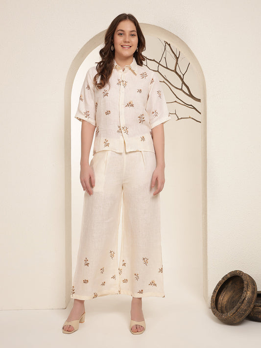 Soft Ivory 100%  Pure linen printed co-ord sets