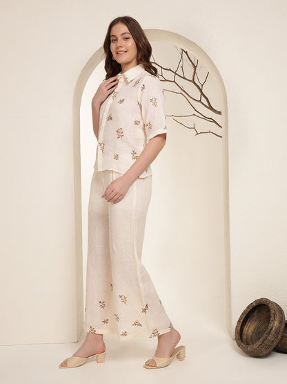 Soft Ivory 100%  Pure linen printed co-ord sets