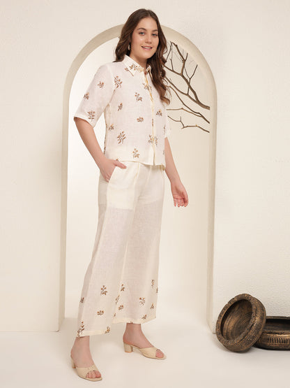 Soft Ivory 100%  Pure linen printed co-ord sets