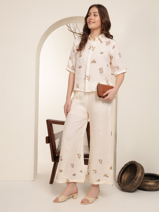 Soft Ivory 100%  Pure linen printed co-ord sets