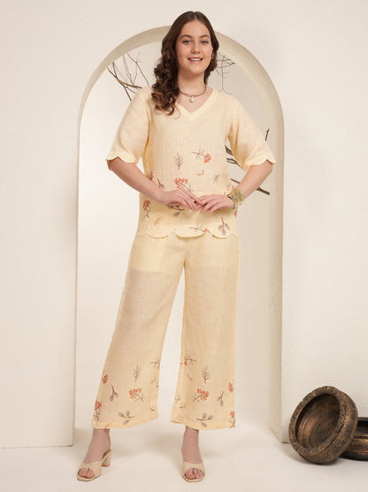 Sunlit Serenade 100% Pure linen printed co-ord sets