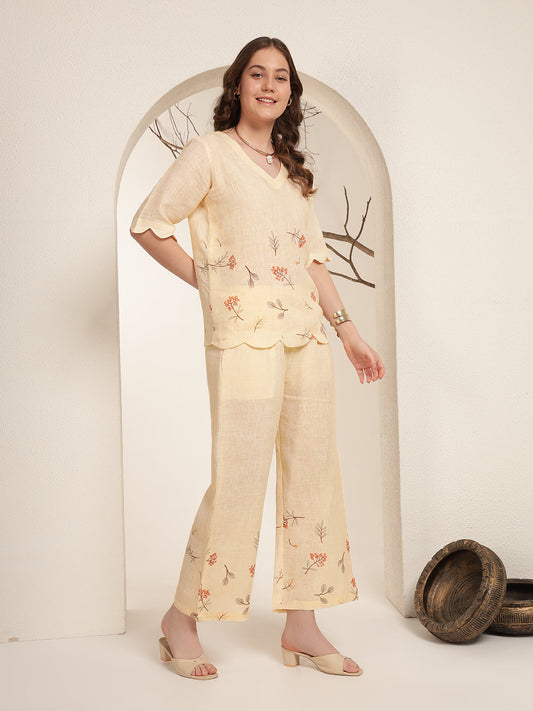 Sunlit Serenade 100% Pure linen printed co-ord sets