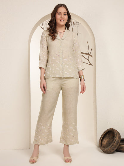 Olive Bloom 100% Pure linen printed co-ord sets