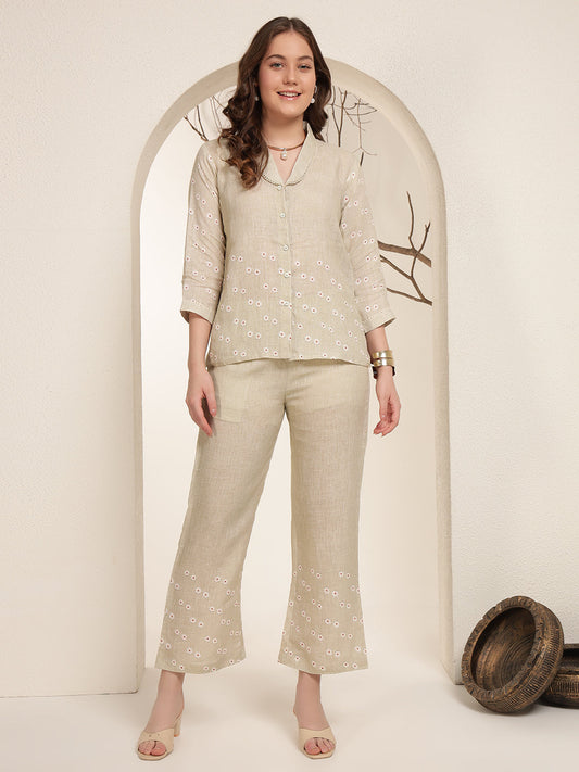 Olive Bloom 100% Pure linen printed co-ord sets