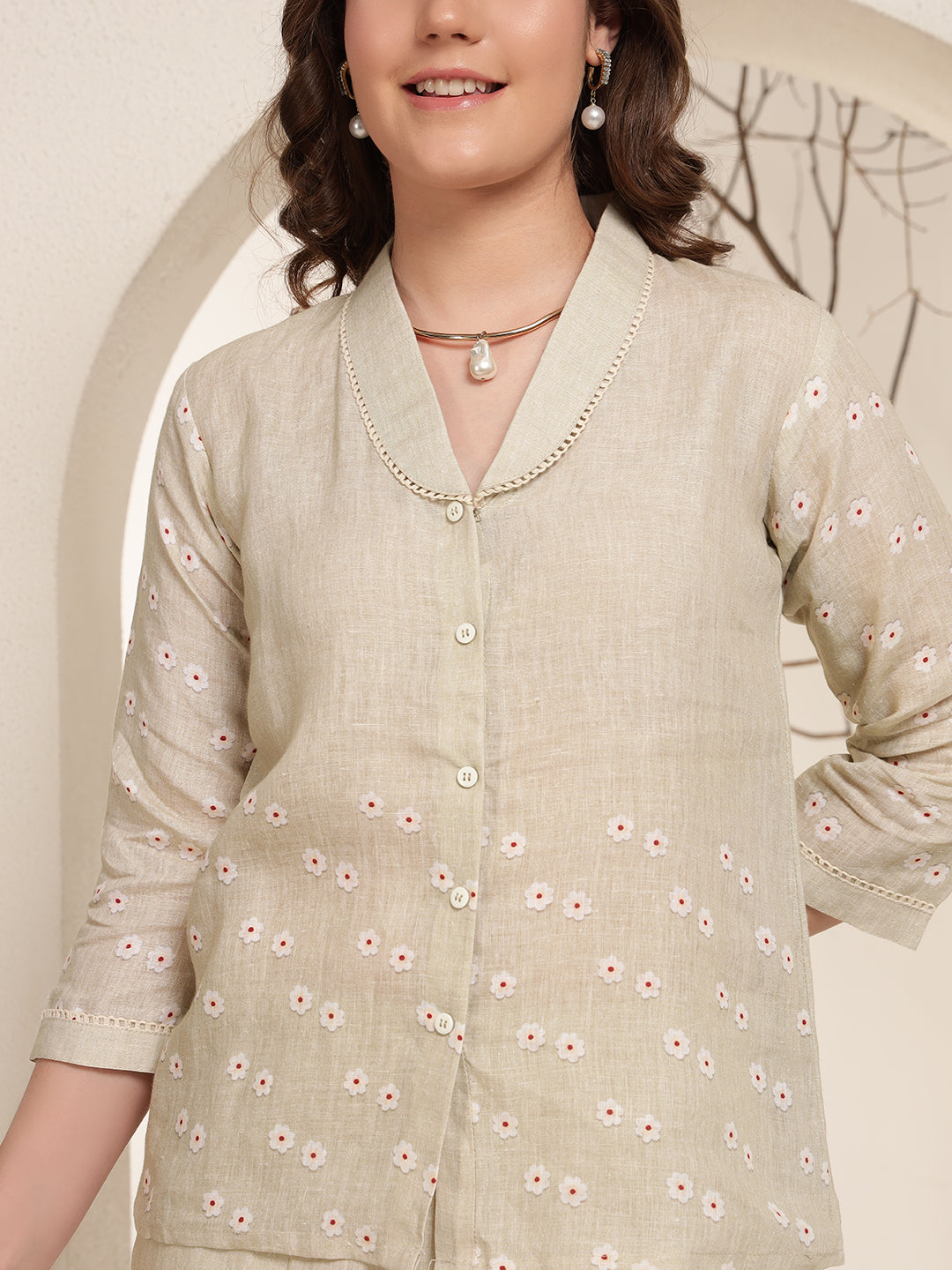 Olive Bloom 100% Pure linen printed co-ord sets