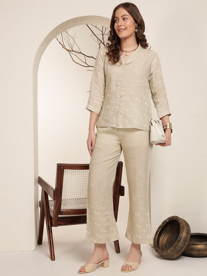 Olive Bloom 100% Pure linen printed co-ord sets