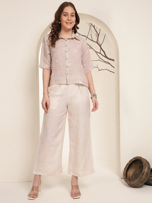 Off-White Trousers 100% Pure linen printed co-ord sets