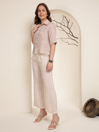 Off-White Trousers 100% Pure linen printed co-ord sets