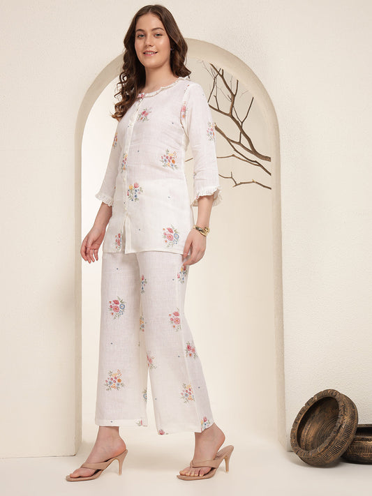 Ivory Bloom 100% Pure linen printed co-ord sets