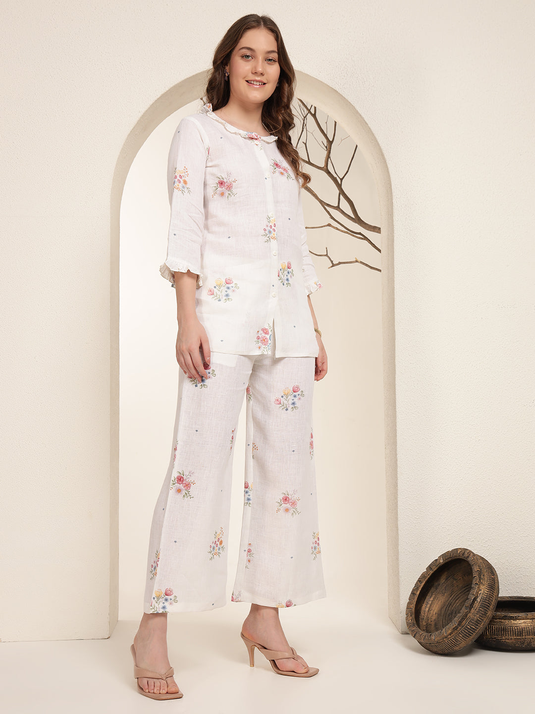 Ivory Bloom 100% Pure linen printed co-ord sets