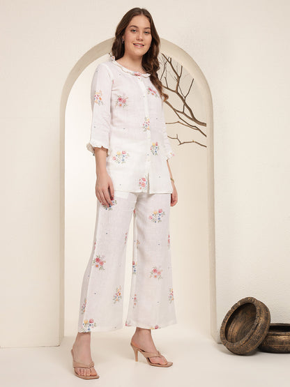 Ivory Bloom 100% Pure linen printed co-ord sets