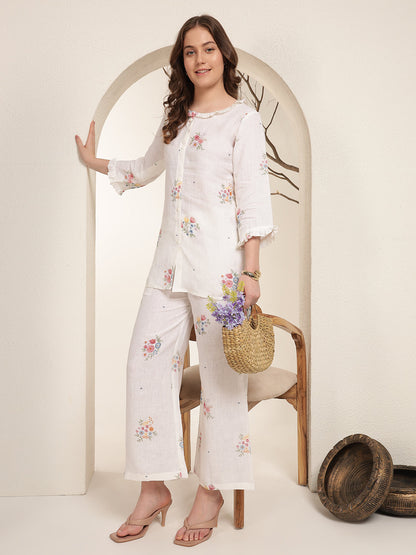 Ivory Bloom 100% Pure linen printed co-ord sets