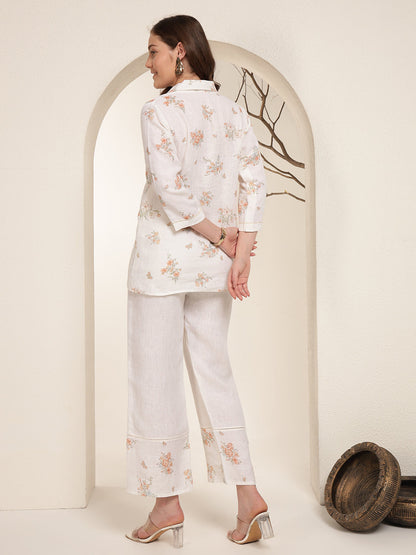 Peach Whisper 100% Pure linen printed co-ord sets