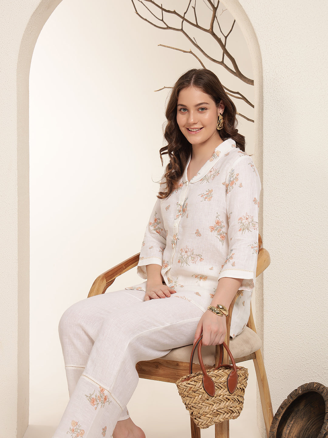 Peach Whisper 100% Pure linen printed co-ord sets