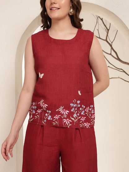 Crimson Bloom 100% Pure linen printed co-ord sets
