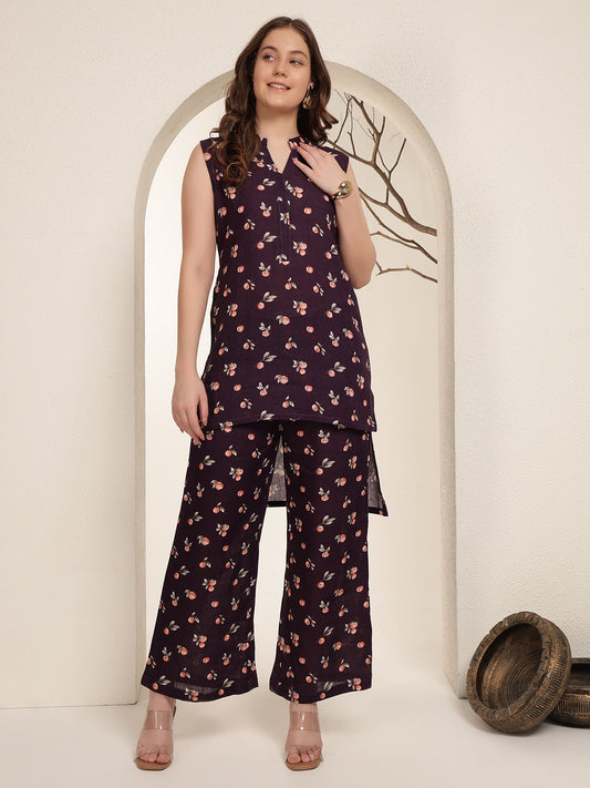 Plum Petal 100% Pure linen printed co-ord sets