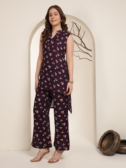 Plum Petal 100% Pure linen printed co-ord sets