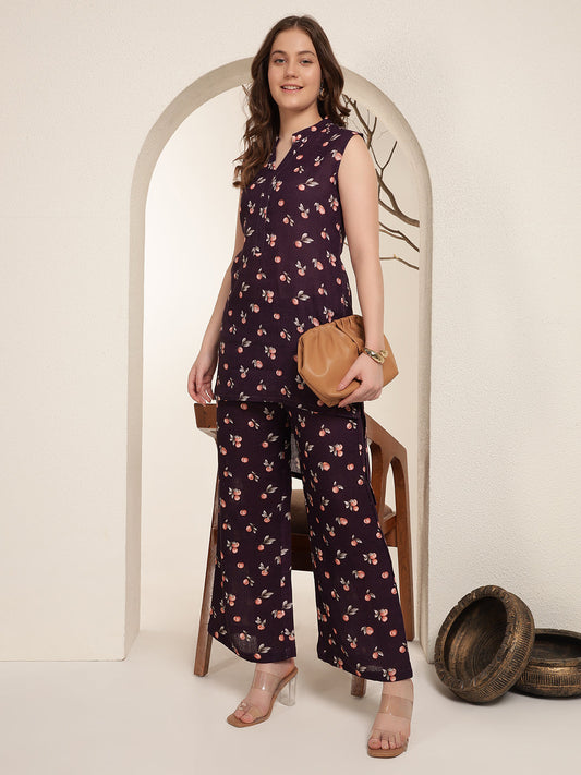 Plum Petal 100% Pure linen printed co-ord sets