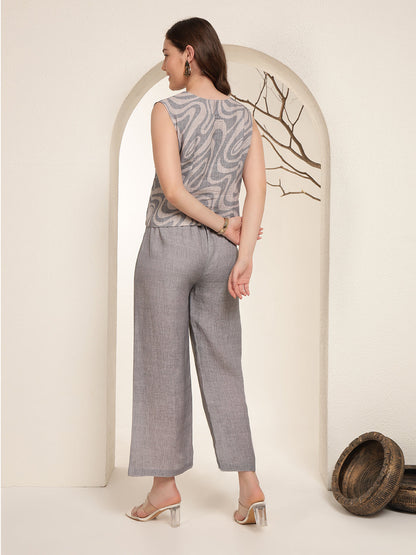 Muted Slate Grey 100% Pure linen printed co-ord sets