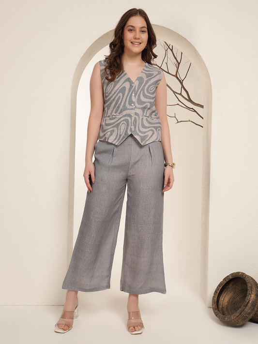 Muted Slate Grey 100% Pure linen printed co-ord sets