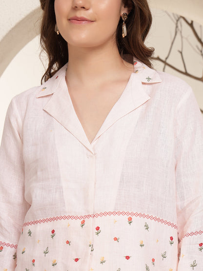 Baby Pink 100% Pure linen printed co-ord sets