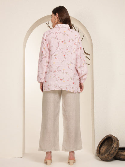 Pastel Pink 100% Pure linen printed co-ord sets