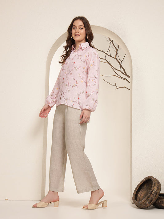 Pastel Pink 100% Pure linen printed co-ord sets