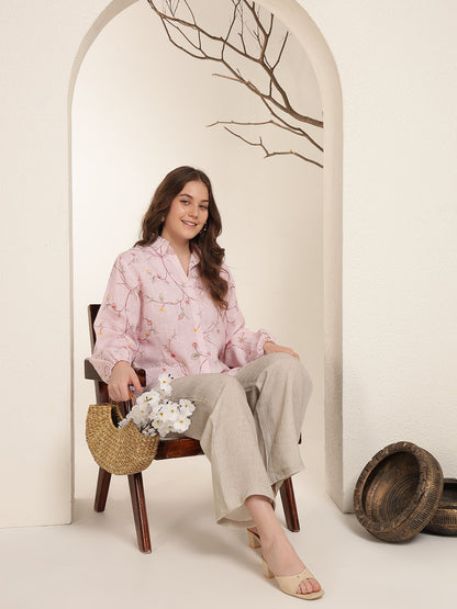 Pastel Pink 100% Pure linen printed co-ord sets