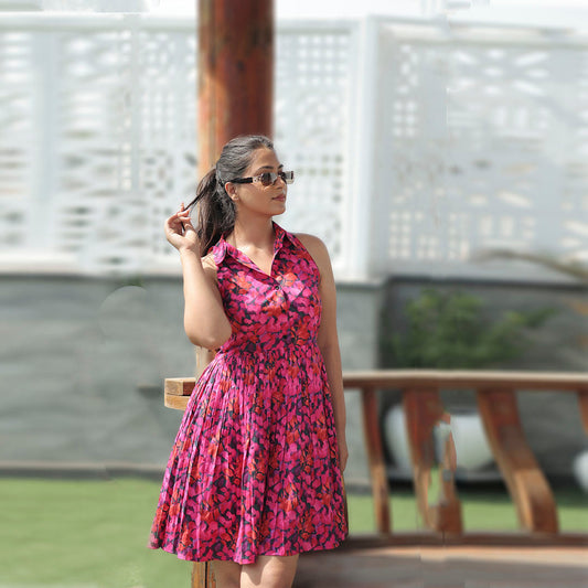 Hot Pink Halter Print Dress