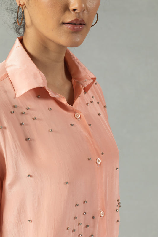 Peach Crepe Shirt with Handwork Accents