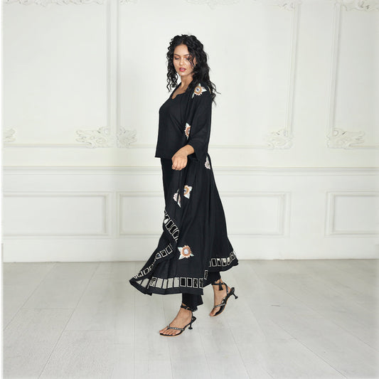 Luxe Nera Bellezza Hand-Embroidered Linen Co-Ord Set