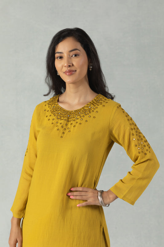 Marigold Round Neck Handwork Ethnic Co-Ord Set