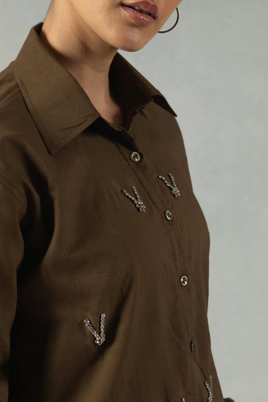 Brown Cotton Shirt with Subtle Handcrafted Touches