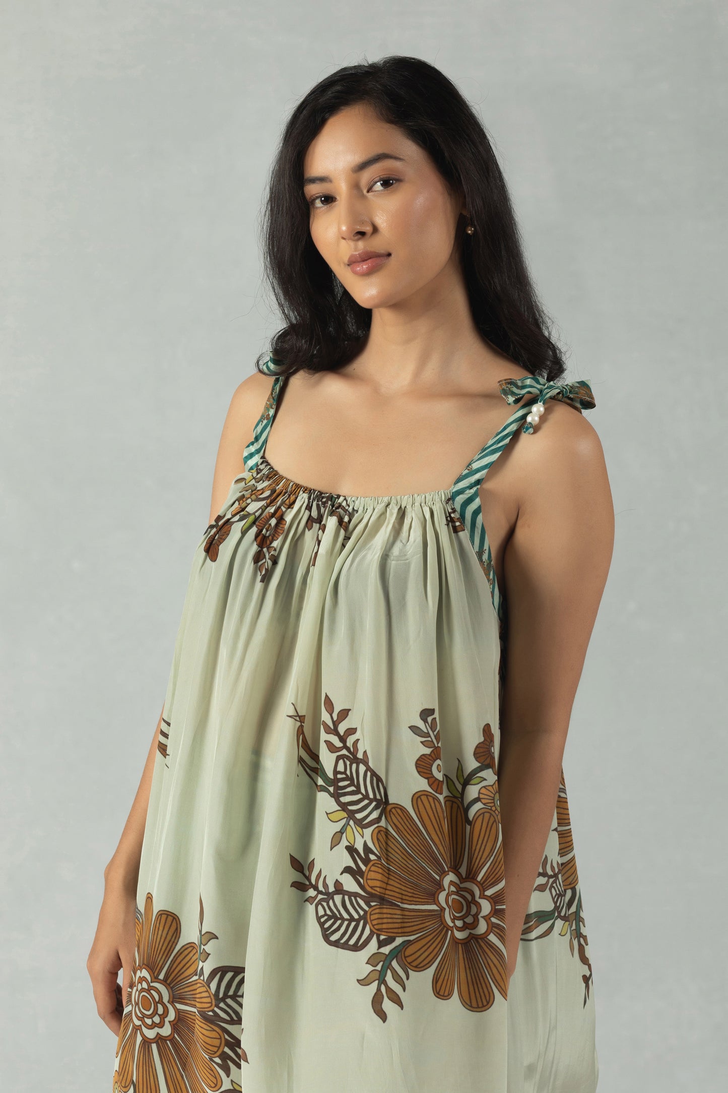 Green Sleeveless Flowy Crepe Co-Ord Set