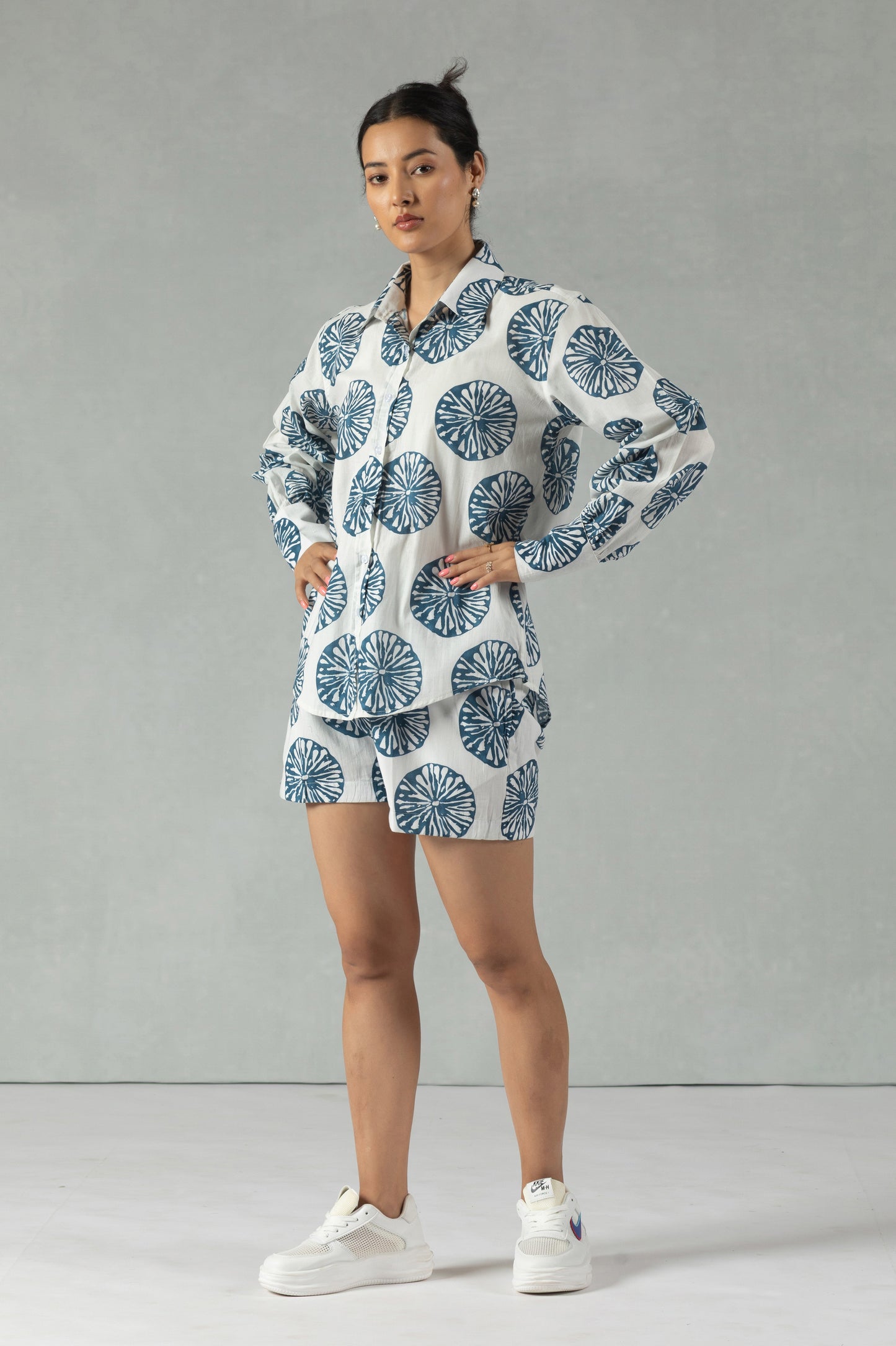 White Full Sleeves Cotton Co-Ord Set