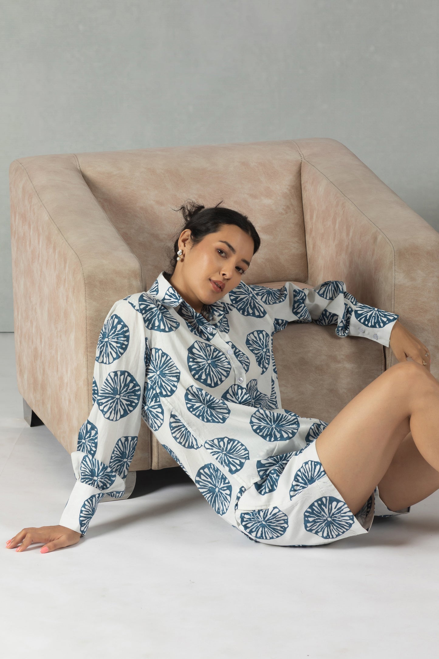 White Full Sleeves Cotton Co-Ord Set