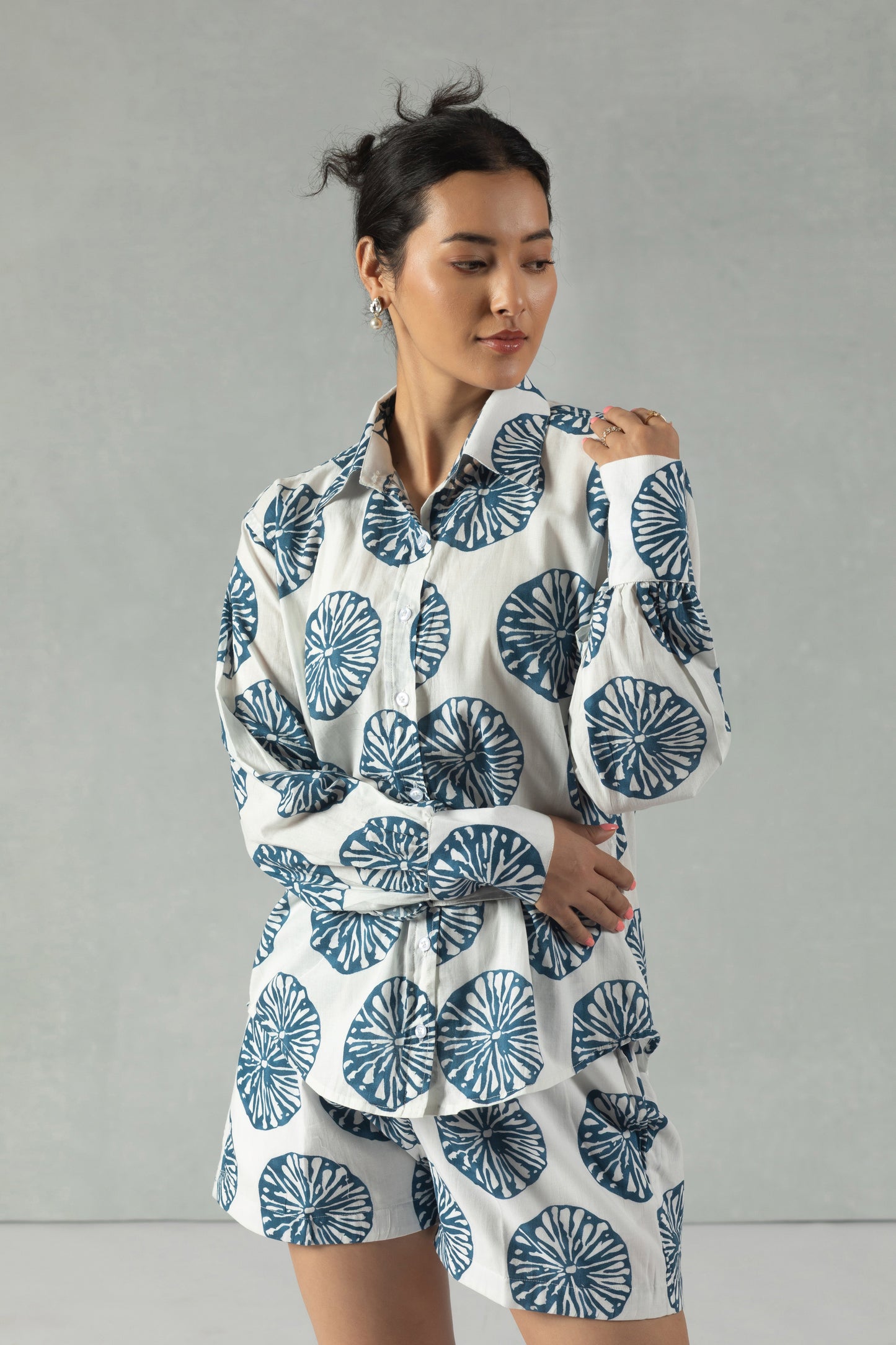 White Full Sleeves Cotton Co-Ord Set