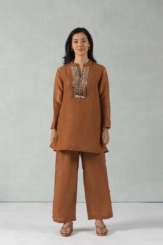 Rust Brown Textured Handwork Co-Ord Set