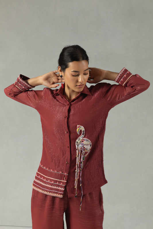 Maroon Flamingo Tissue Co-Ord Set